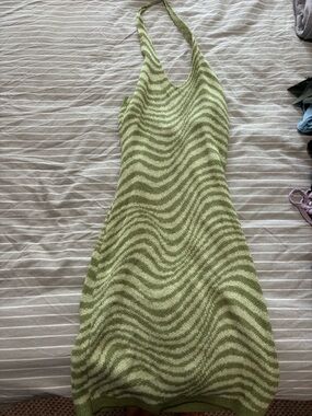 Green Wave Knit Halter Dress - Women
